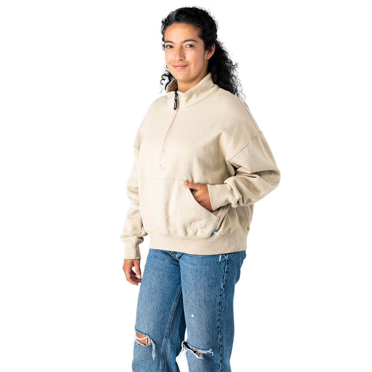 Sweat Bauer 1/4 zip - Femme (Beige, Femme M) - Picture 1
